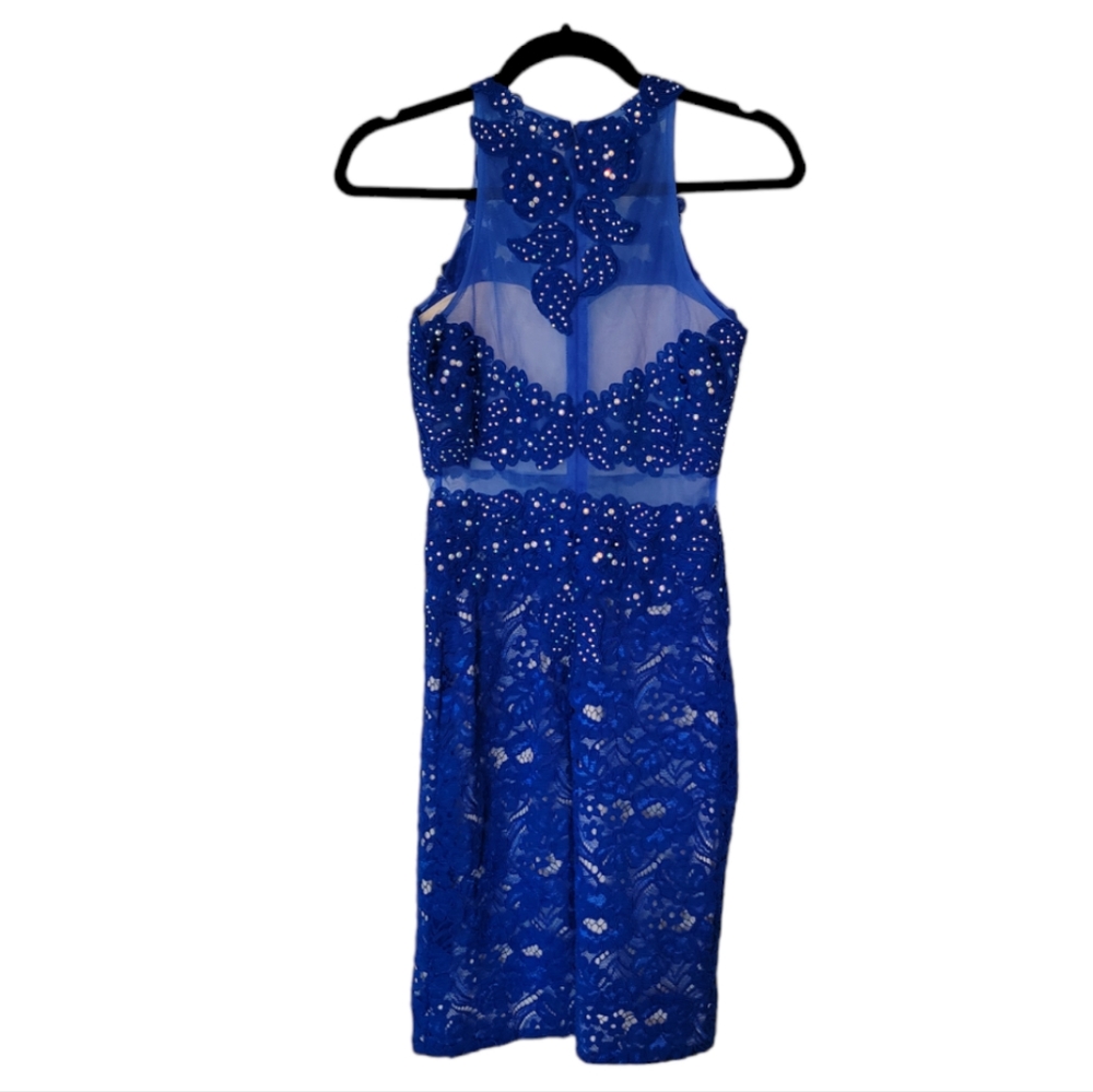 Anny Lee Blue Cocktail Formal Rhinestone Mesh Minidress Size XS - Picture 9 of 16